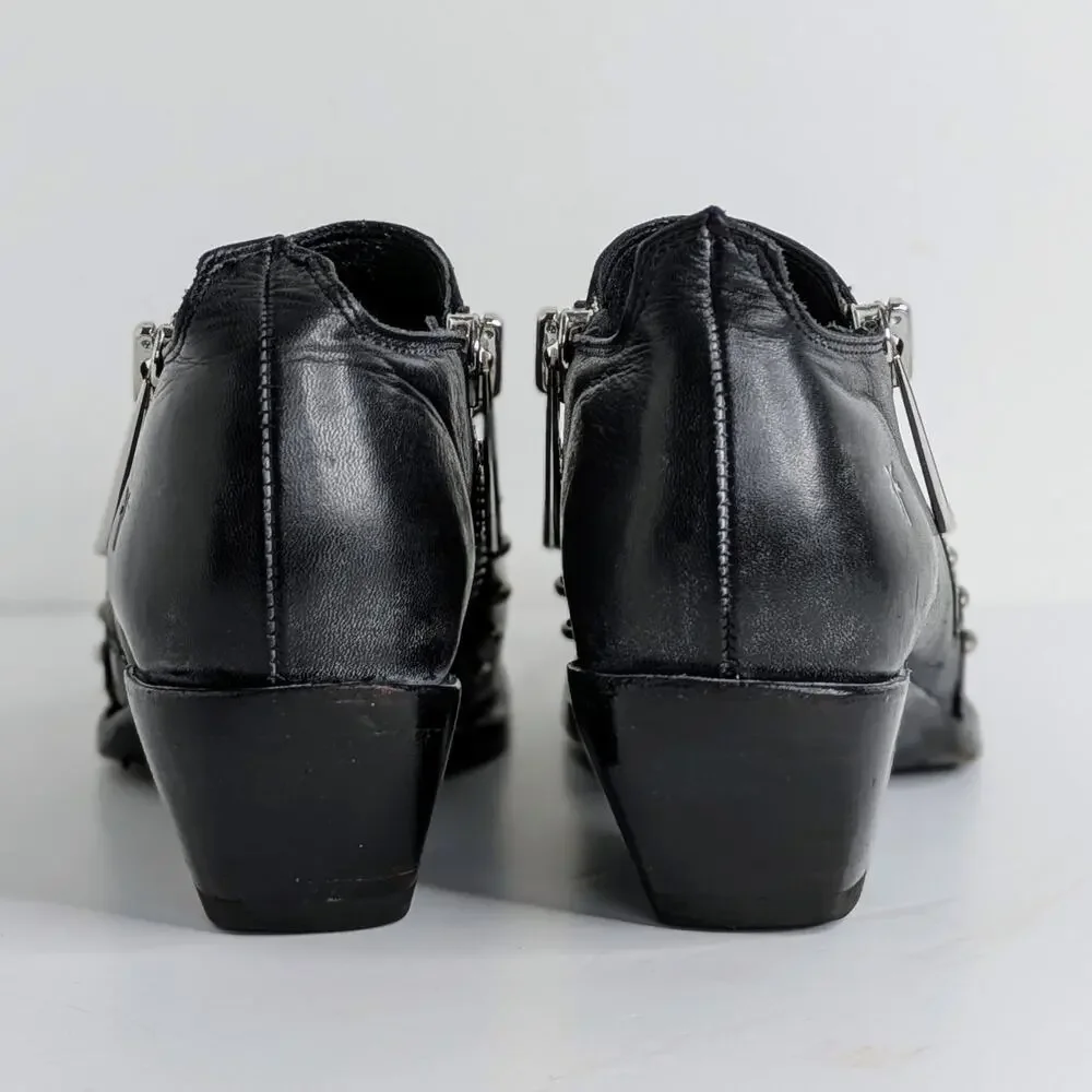 Frye Sacha Shooties 6 Black Leather Silver Stud Ankle Boots Heritage Style - Picture 7 of 16